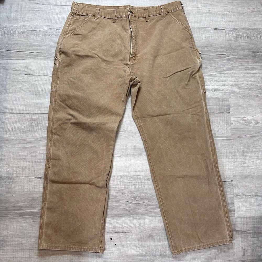 Carhartt B11 Dungaree Fit Carpenter Canvas Pants Mens 44x32 Brown Distressed Y2K